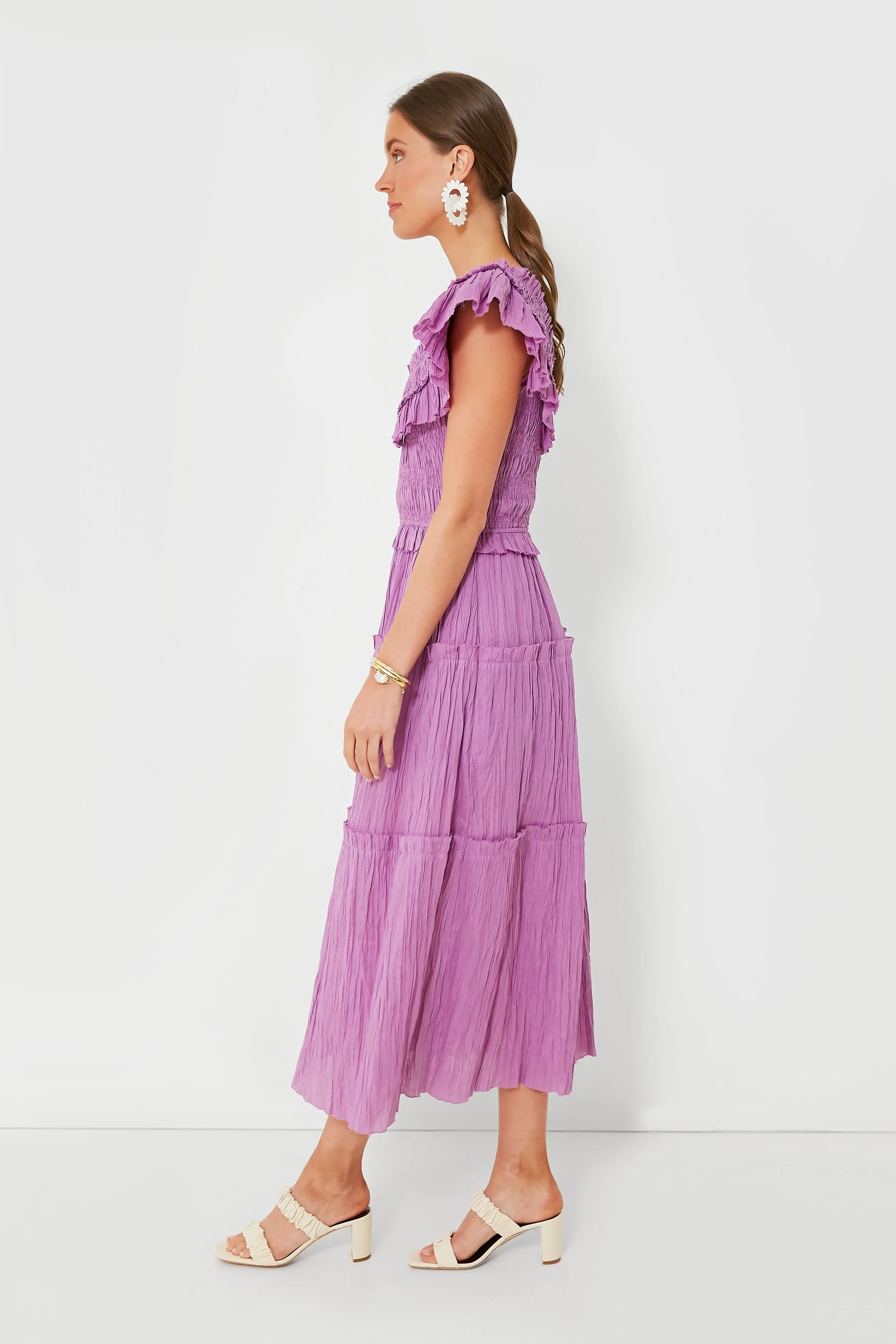 Lavender Micah Solid Ramie Flutter Sleeveless Dress