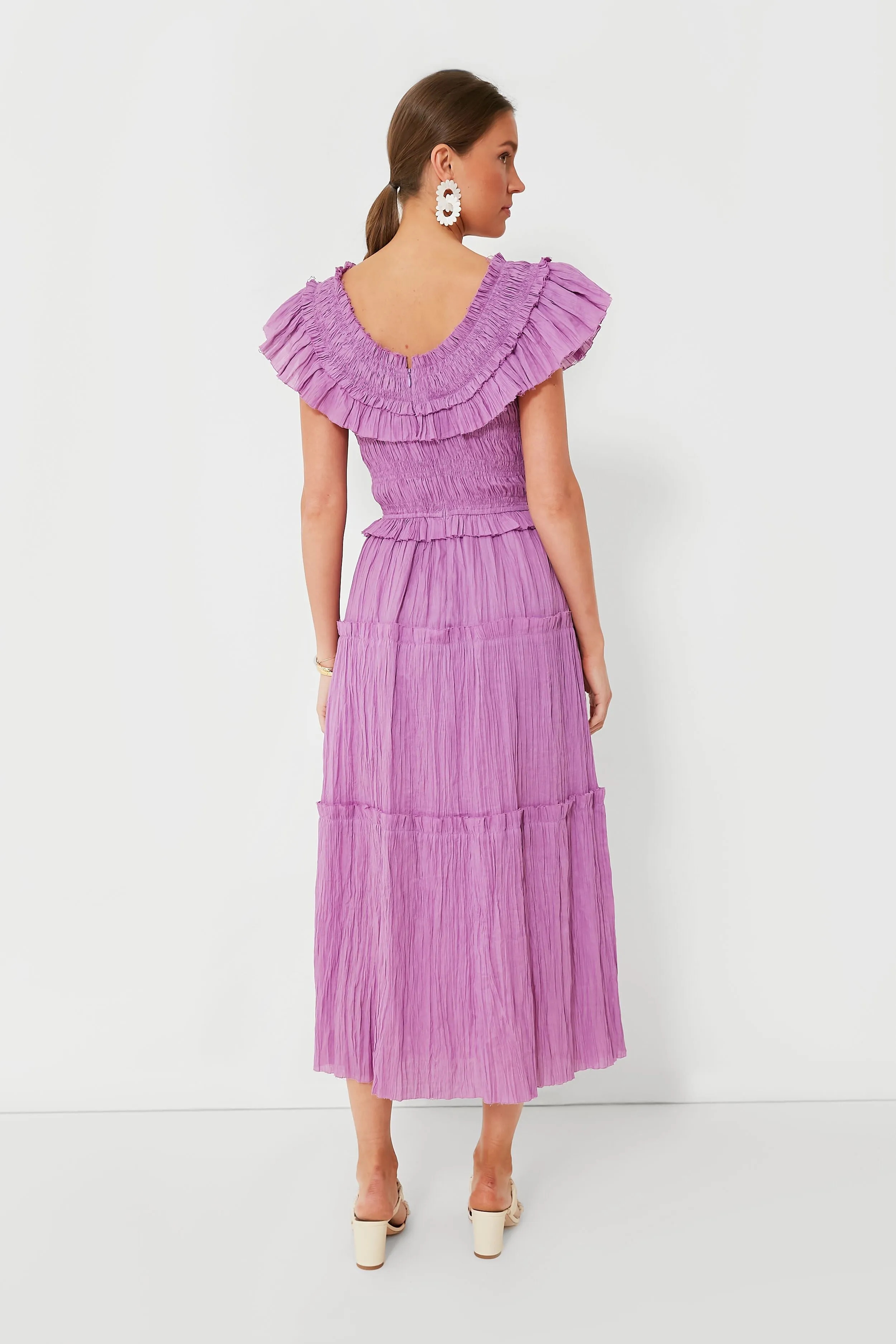 Lavender Micah Solid Ramie Flutter Sleeveless Dress