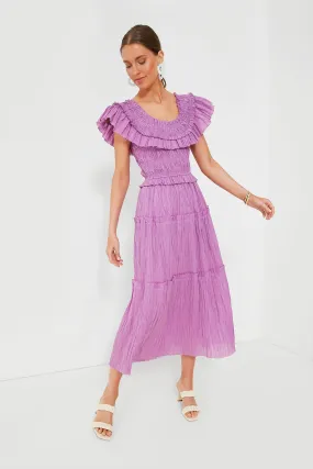 Lavender Micah Solid Ramie Flutter Sleeveless Dress