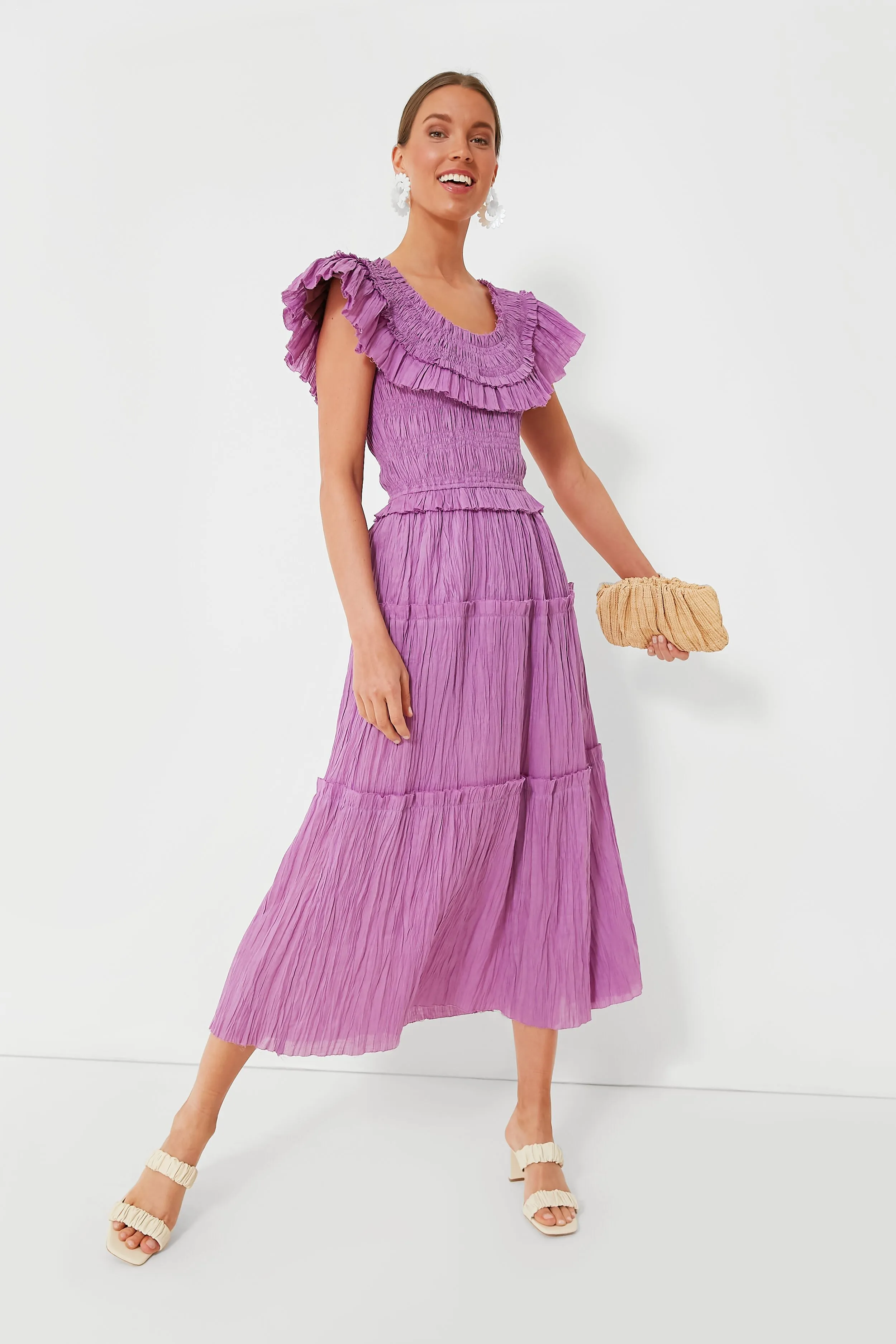 Lavender Micah Solid Ramie Flutter Sleeveless Dress