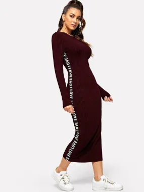 Lettering Tape Side Ribbed Pencil Dress