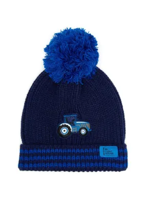 Lighthouse Kids Bobble Hat Tractors & Stripes Blue