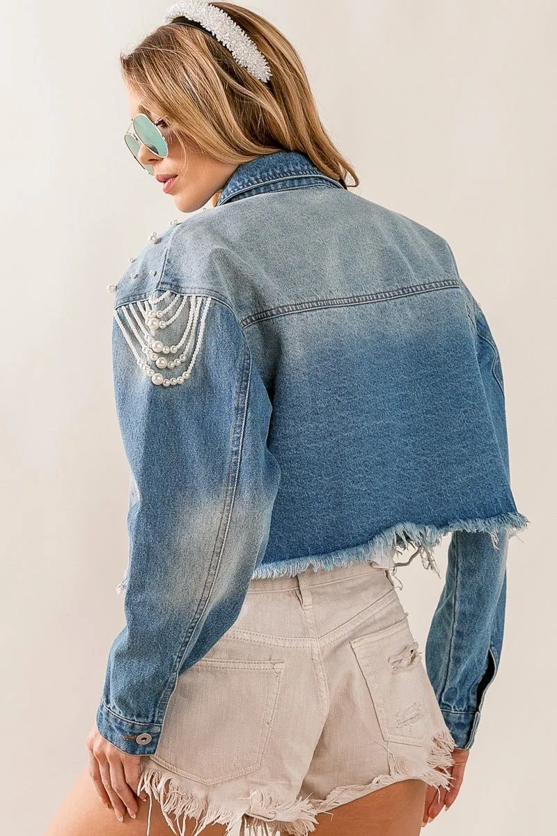 Little Miss Priss Pearly Denim Jacket*