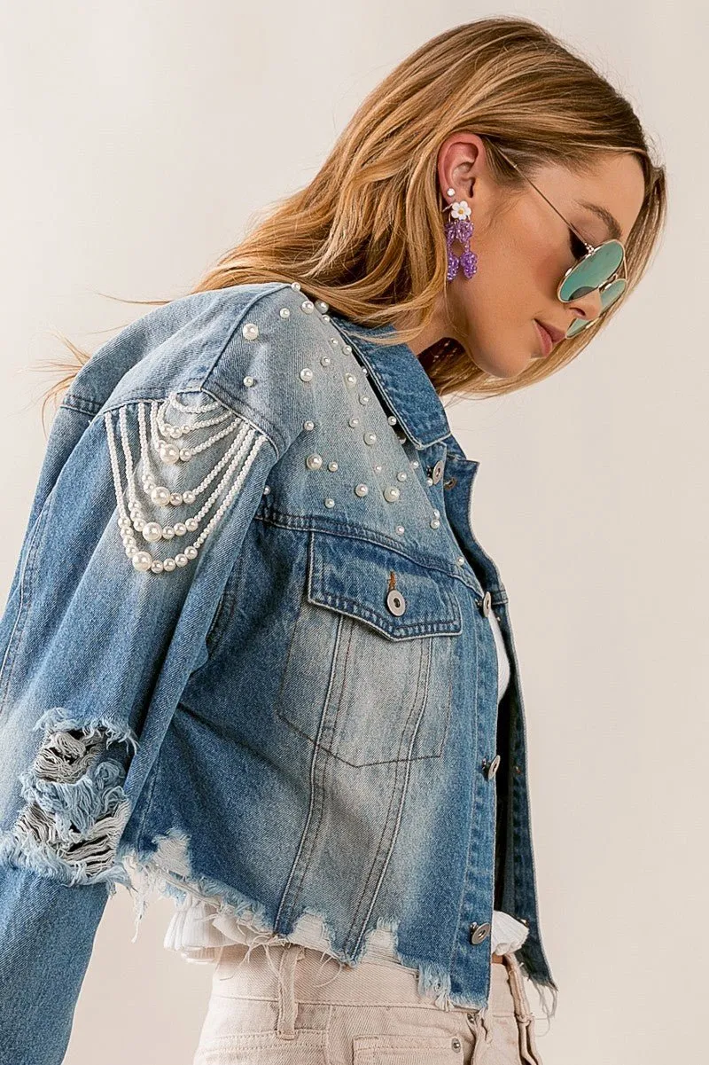 Little Miss Priss Pearly Denim Jacket*