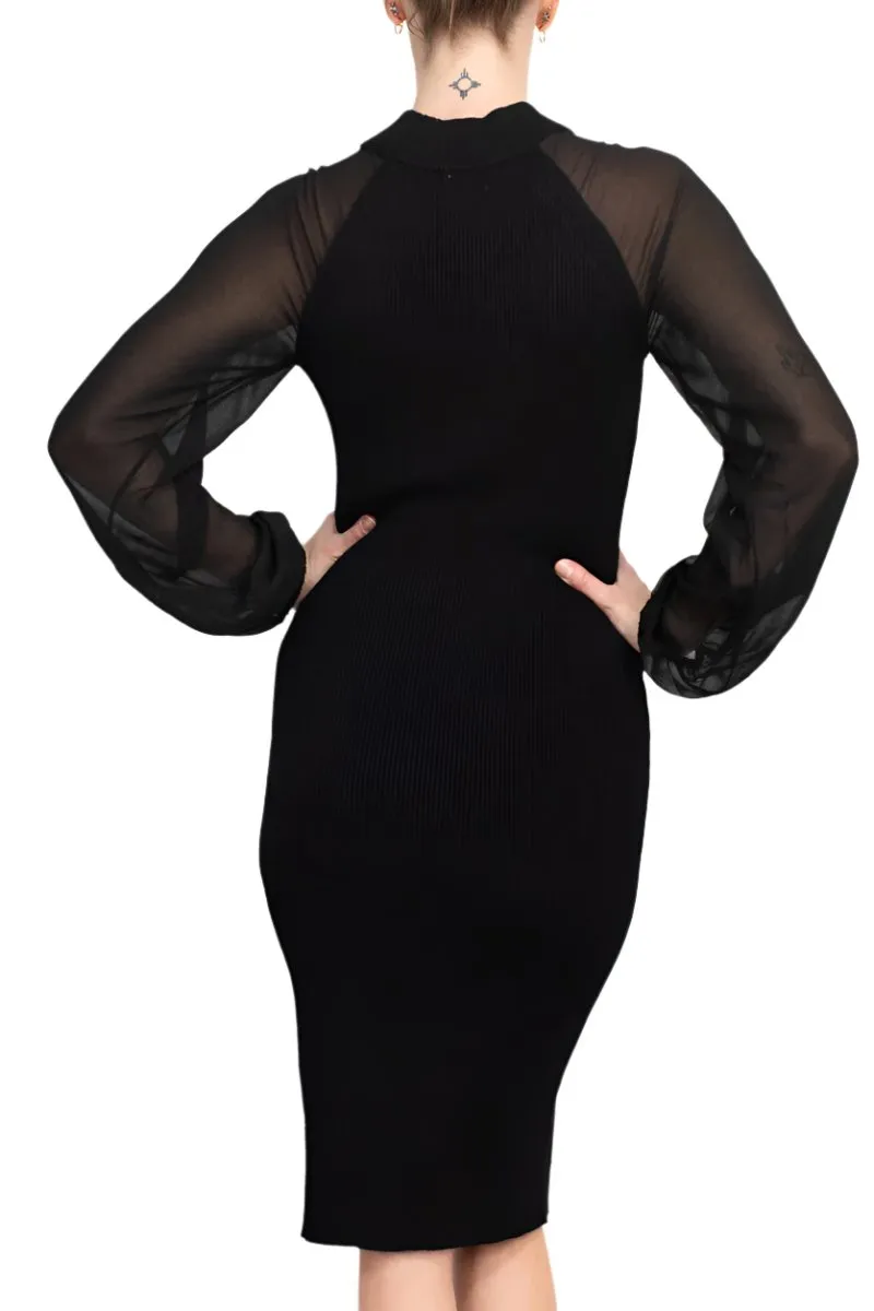 London Times Crew Neck Chiffon Long Sleeve Bodycon Knit Dress - Wholesale