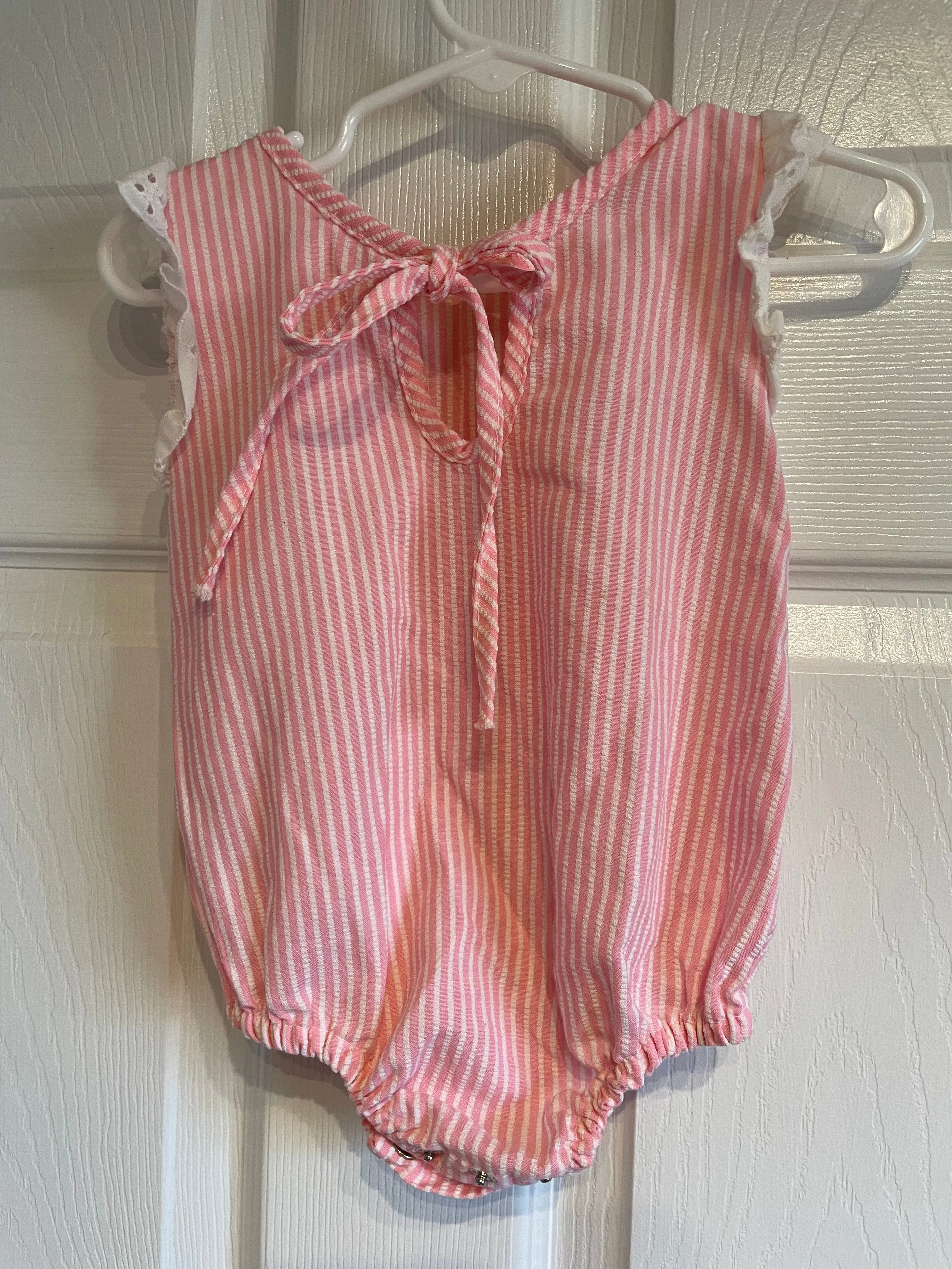 <€€ Baby Girl Newborn 1-2 Months Summer Spring One Piece Romper Pink Stripe Toddletime Vintage