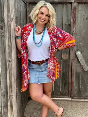 Mae Red Short Sleeve Kimono