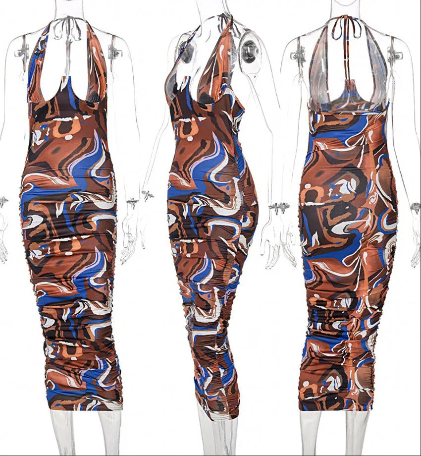 Marble Print Halter Midi Dress - Culture Heaven Special