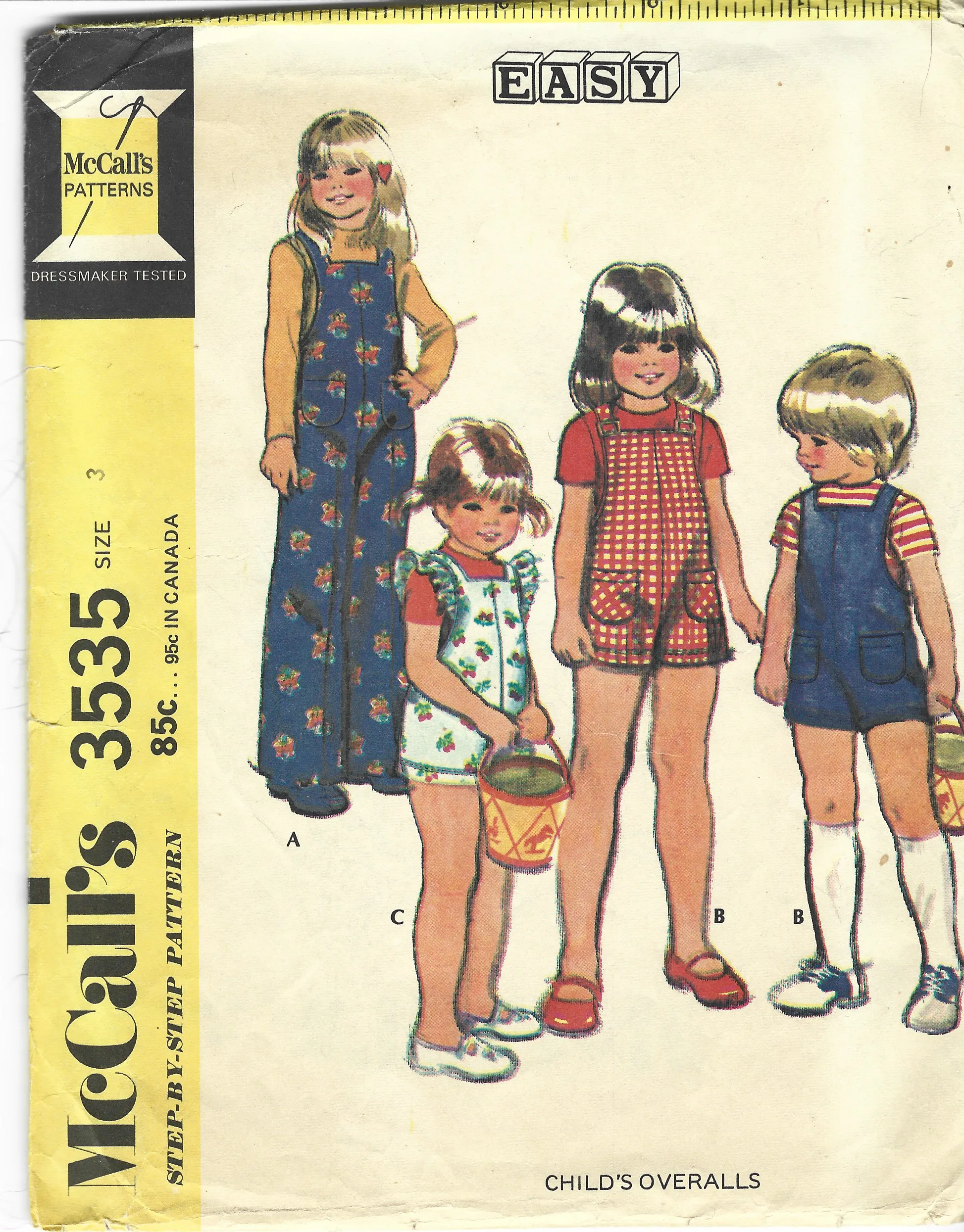 McCalls 3535 Toddler Boys Girls Overalls Romper Vintage Sewing Pattern 1970s