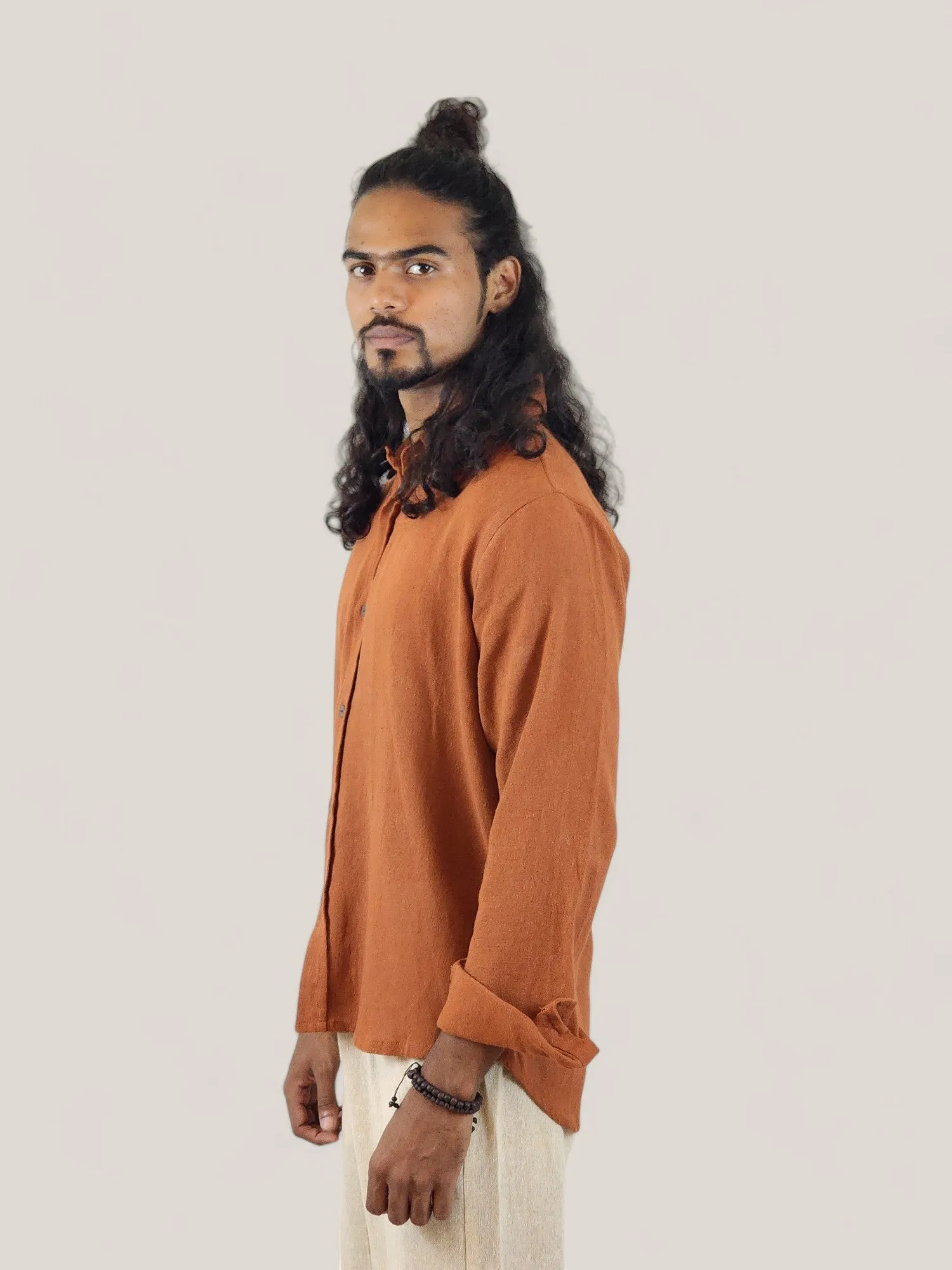 Men's Orange Organic Cotton Long Sleeve Button Down