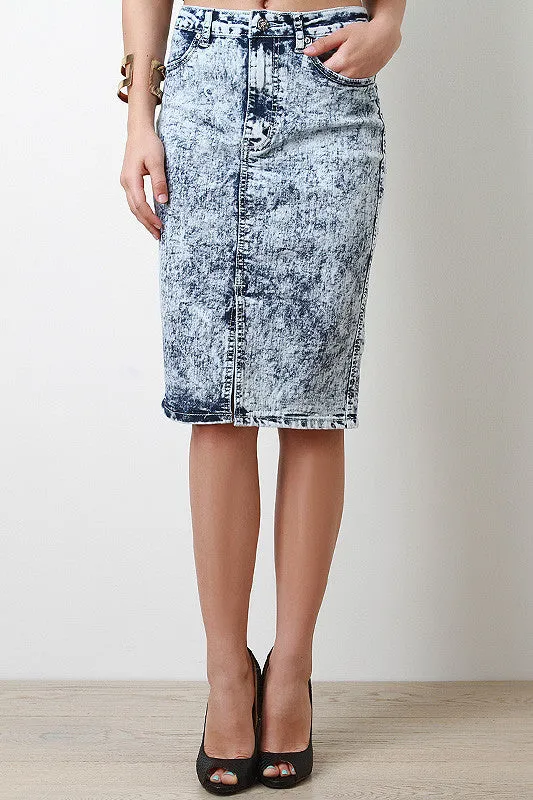 Mineral Wash Midi Denim Skirt