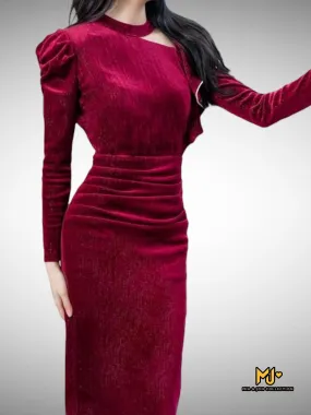 MJV2169 Long Sleeve Velvet Bodycon Dress