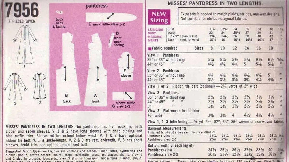 MOD Simplicity 7956 Pattern Palazzo Jumpsuit PantDress Ruffled V Neck Romper Bust 36 Vintage Sewing Pattern UNCUT