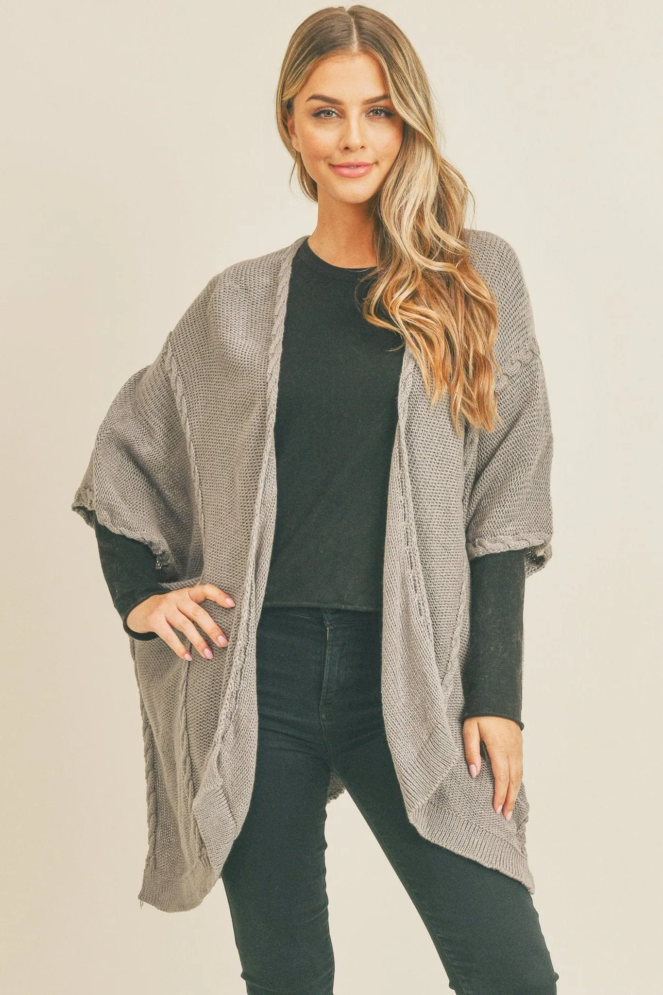 MS0263 Remi Braided Trim Line Knit Kimono