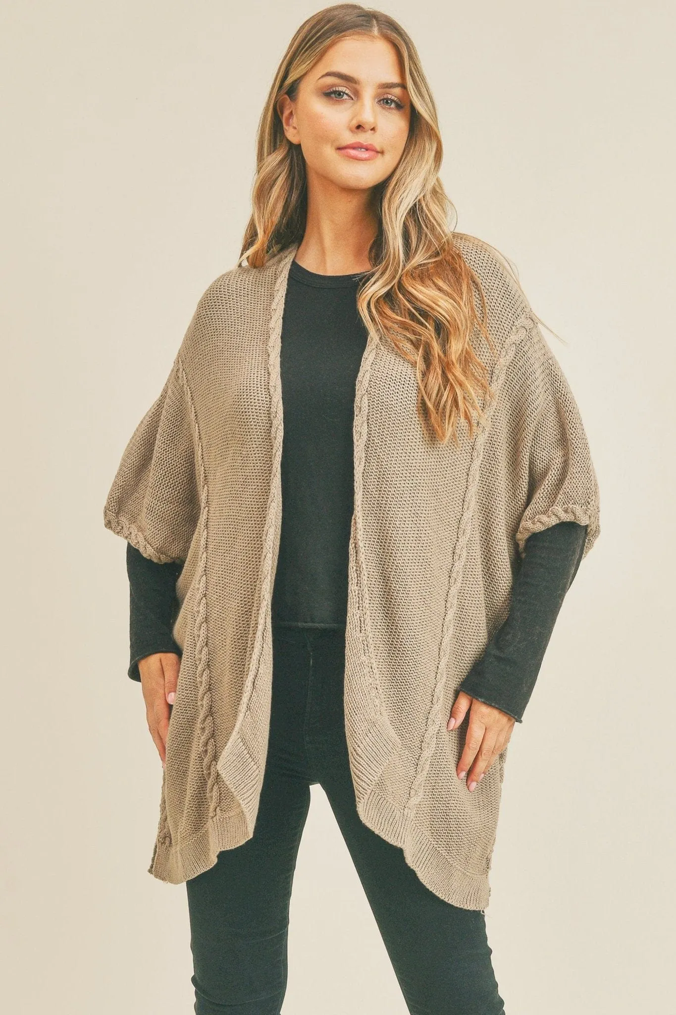 MS0263 Remi Braided Trim Line Knit Kimono