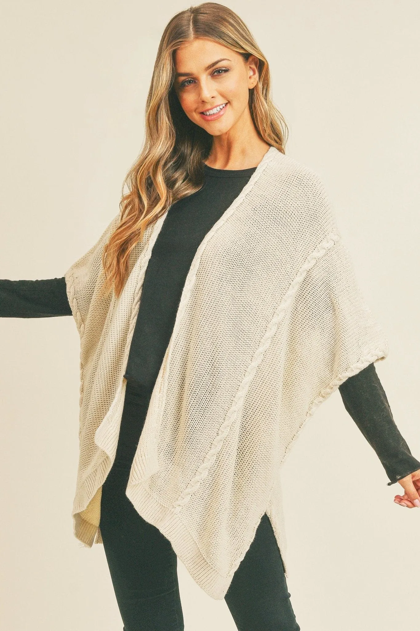 MS0263 Remi Braided Trim Line Knit Kimono