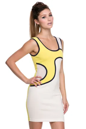 Naughty Grl Sporty Swirl Bandage Bodycon Dress - Yellow & White