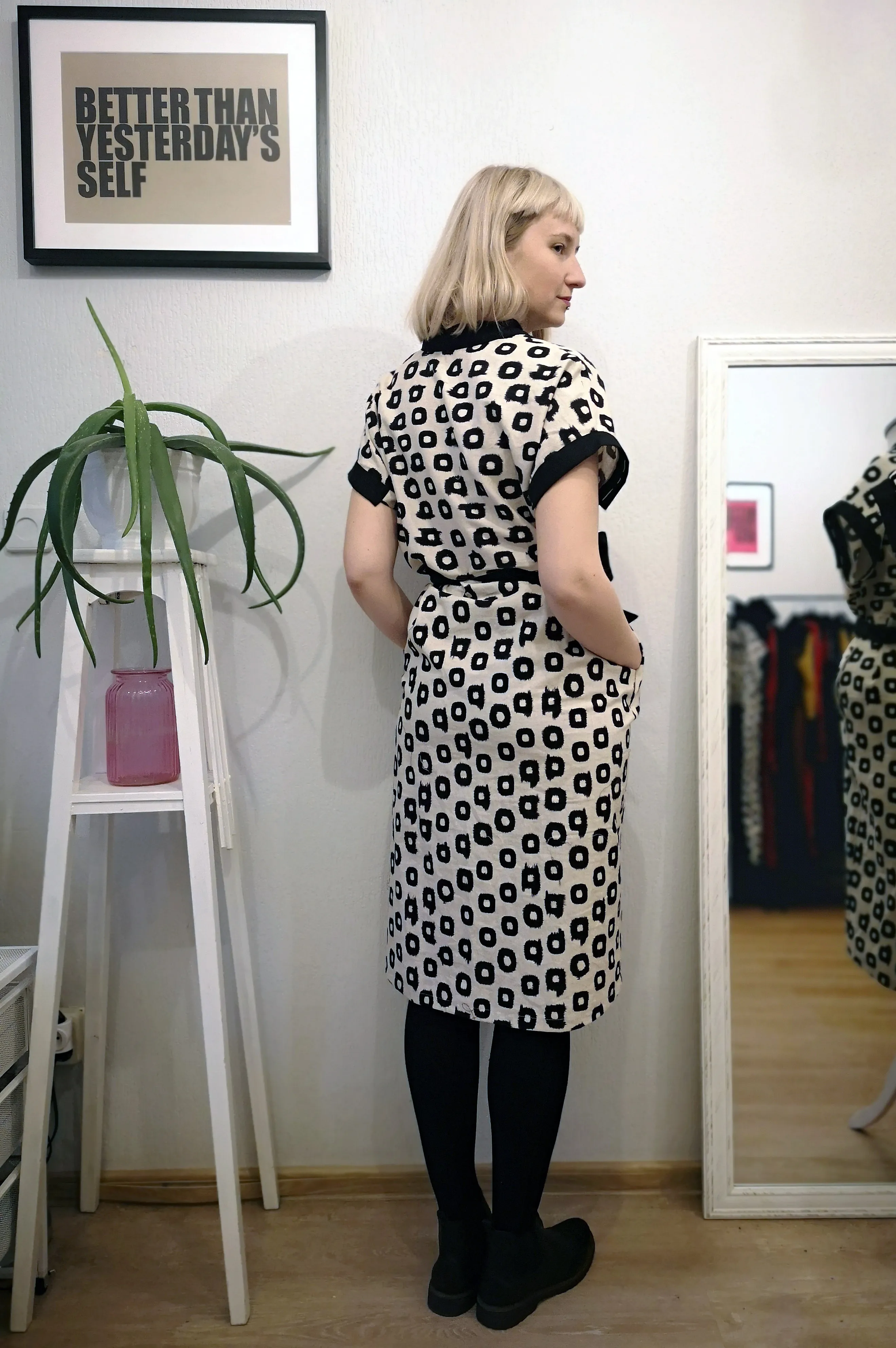 New Summer Safari Style Kimono Dress/ Vest made of Patterned and Black linen.