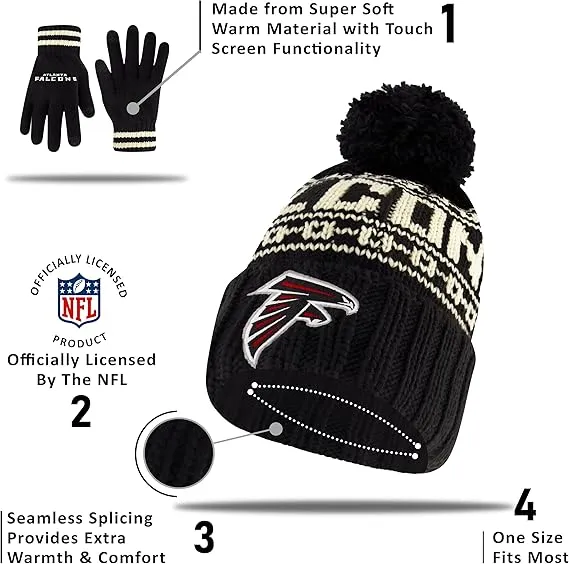 NFL Official Adults Super Soft Cable Knit Winter Beanie Knit Hat with Extra Warm Touch Screen Gloves|New York Jets