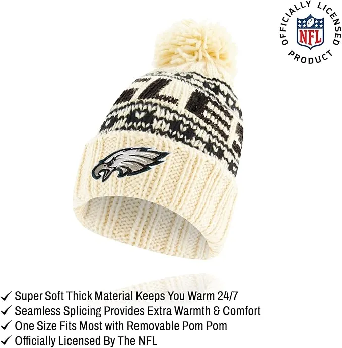 NFL Official Adults Super Soft Cable Knit Winter Beanie Knit Hat with Extra Warm Touch Screen Gloves|Philadelphia Eagles