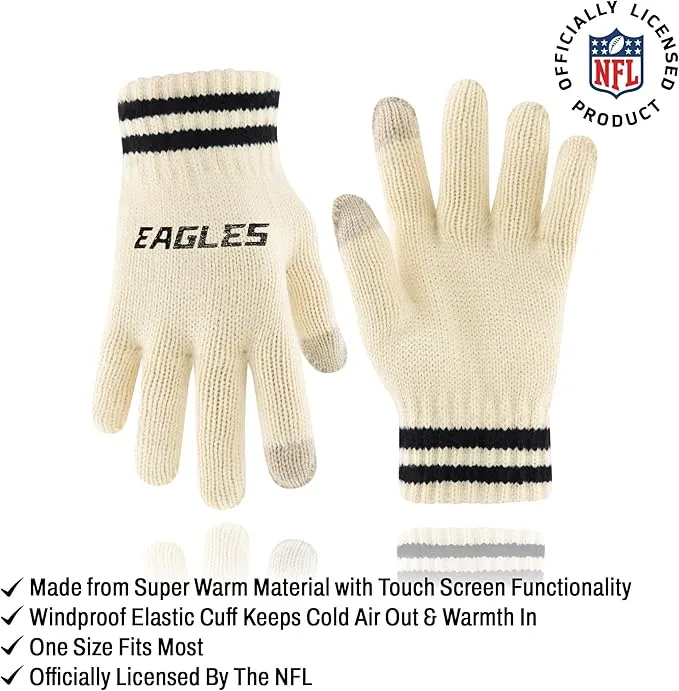 NFL Official Adults Super Soft Cable Knit Winter Beanie Knit Hat with Extra Warm Touch Screen Gloves|Philadelphia Eagles