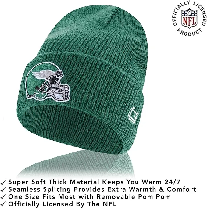 NFL Official Adults Super Soft Heritage Logo Winter Beanie Knit Hat with Extra Warm Touch Screen Gloves|Philadelphia Eagles