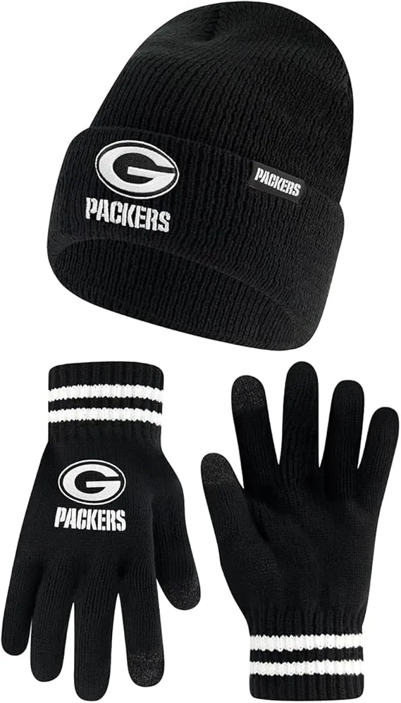 NFL Official Adults Super Soft Marled Winter Beanie Knit Hat with Extra Warm Touch Screen Gloves|Green Bay Packers