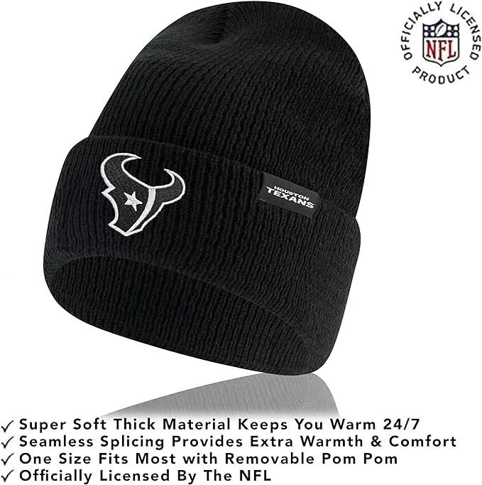 NFL Official Adults Super Soft Marled Winter Beanie Knit Hat with Extra Warm Touch Screen Gloves|Houston Texans