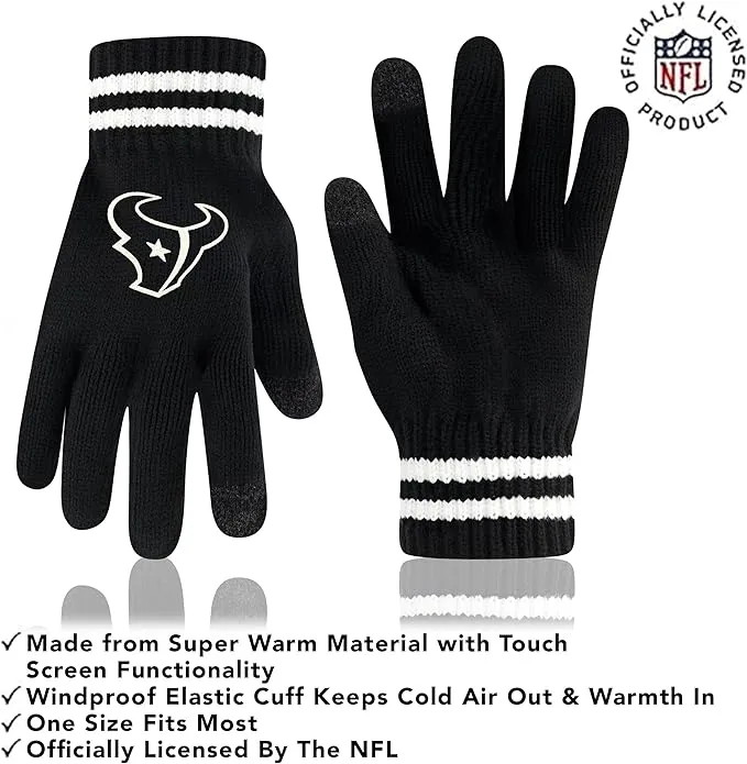 NFL Official Adults Super Soft Marled Winter Beanie Knit Hat with Extra Warm Touch Screen Gloves|Houston Texans