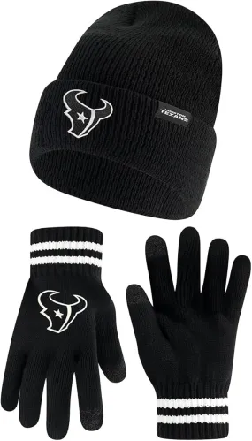 NFL Official Adults Super Soft Marled Winter Beanie Knit Hat with Extra Warm Touch Screen Gloves|Houston Texans