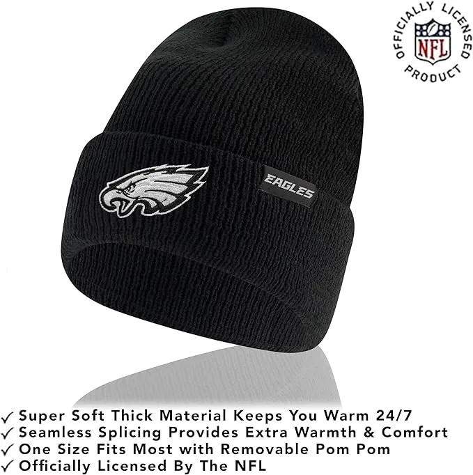 NFL Official Adults Super Soft Marled Winter Beanie Knit Hat with Extra Warm Touch Screen Gloves|Philadelphia Eagles