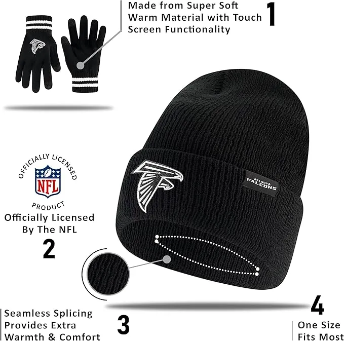 NFL Official Adults Super Soft Marled Winter Beanie Knit Hat with Extra Warm Touch Screen Gloves|Philadelphia Eagles