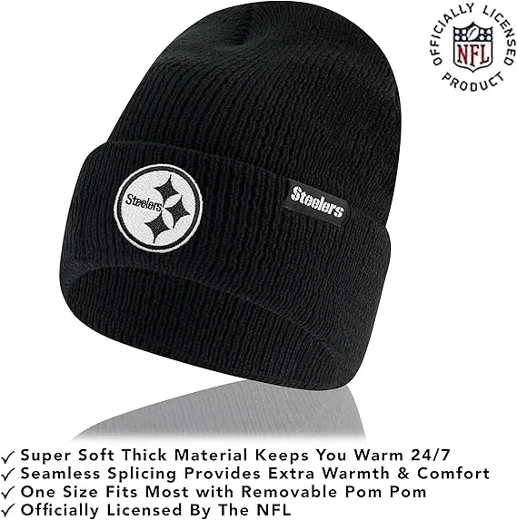 NFL Official Adults Super Soft Marled Winter Beanie Knit Hat with Extra Warm Touch Screen Gloves|Pittsburgh Steelers