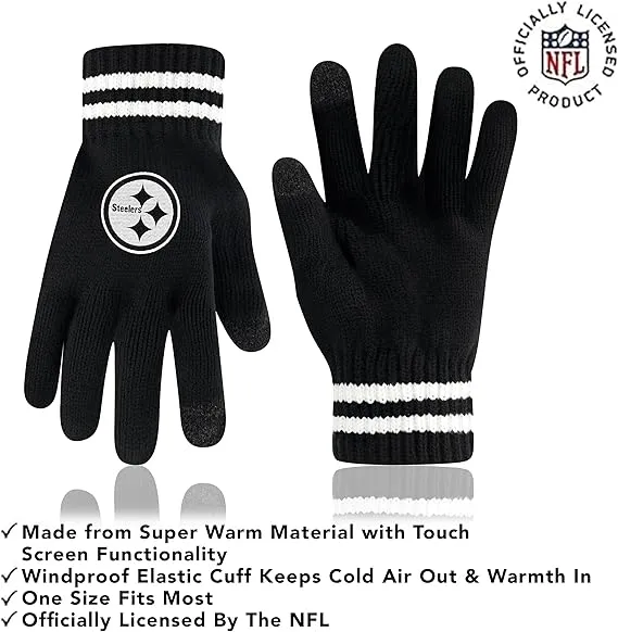 NFL Official Adults Super Soft Marled Winter Beanie Knit Hat with Extra Warm Touch Screen Gloves|Pittsburgh Steelers