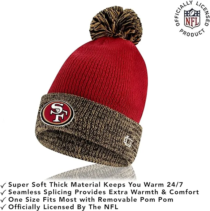 NFL Official Adults Super Soft Two Tone Winter Beanie Knit Hat with Extra Warm Touch Screen Gloves|San Francisco 49ers