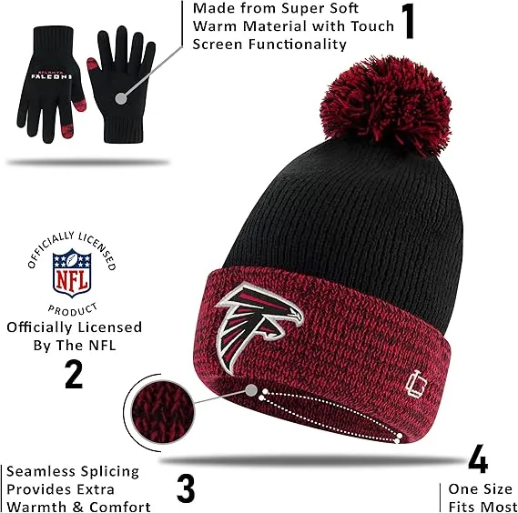 NFL Official Adults Super Soft Two Tone Winter Beanie Knit Hat with Extra Warm Touch Screen Gloves|San Francisco 49ers