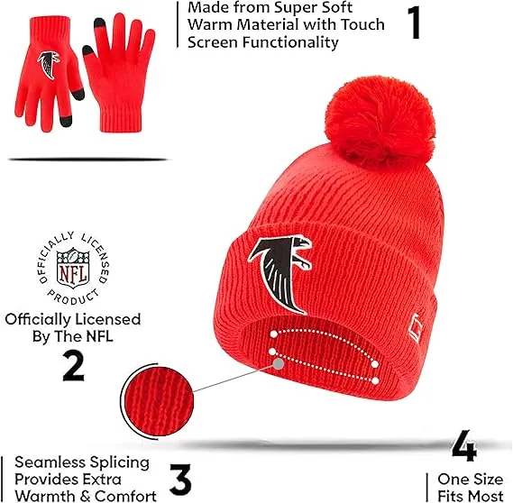 NFL Official Adults Super Soft Winter Beanie Knit Hat with Extra Warm Touch Screen Gloves|Buffalo Bills