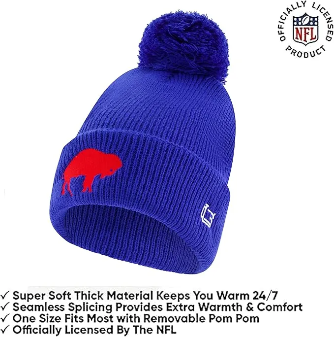 NFL Official Adults Super Soft Winter Beanie Knit Hat with Extra Warm Touch Screen Gloves|Buffalo Bills