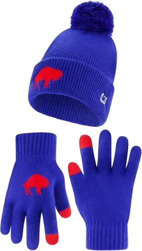 NFL Official Adults Super Soft Winter Beanie Knit Hat with Extra Warm Touch Screen Gloves|Buffalo Bills