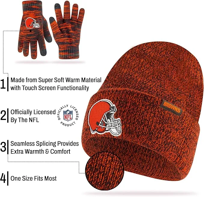 NFL Official Super Soft Marl Knit Winter Beanie Knit Hat with Extra Warm Touch Screen Gloves|Detroit Lions