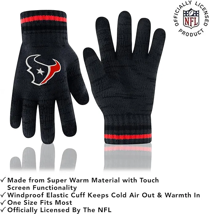 NFL Official Super Soft Marl Knit Winter Beanie Knit Hat with Extra Warm Touch Screen Gloves|Houston Texans