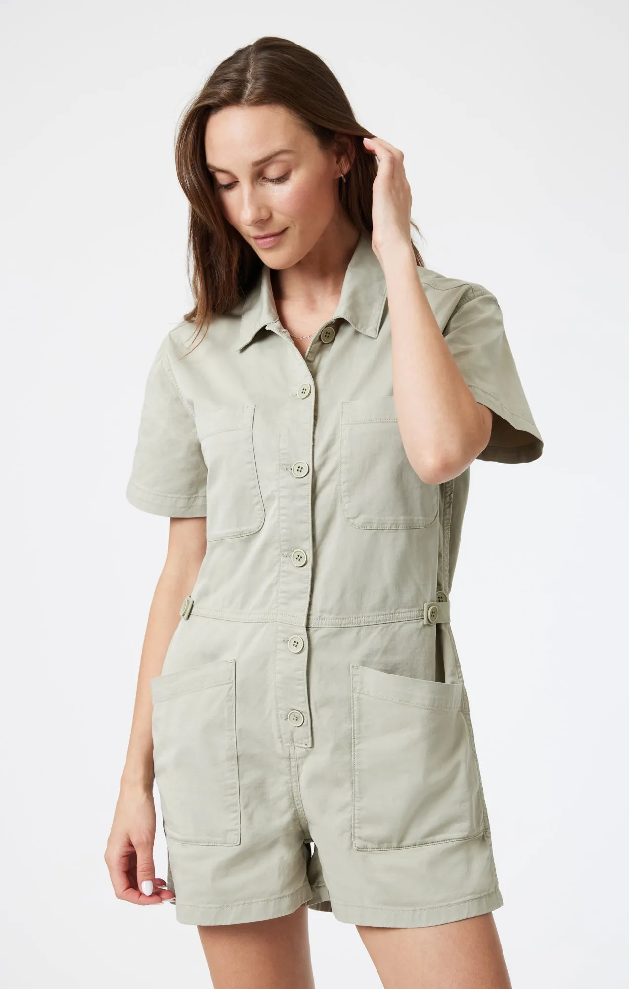 NOREEN ROMPER IN SEA GRASS LIGHT TWILL