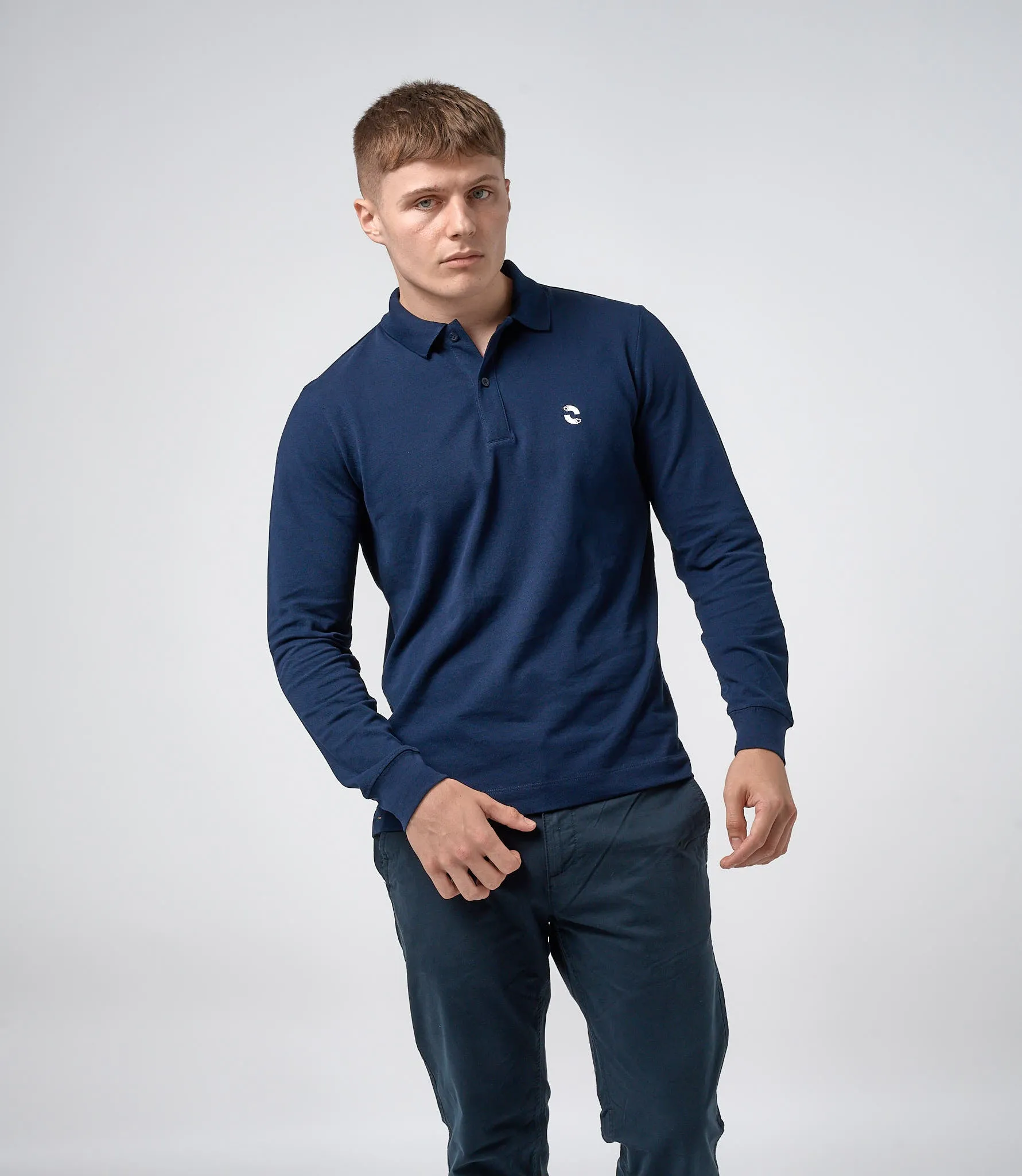 Omnitau Men's Prime Organic Cotton Long Sleeve Polo Shirt - French Navy