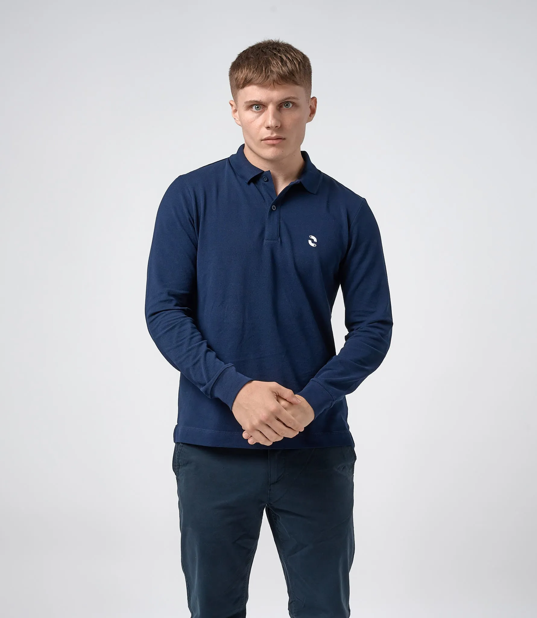 Omnitau Men's Prime Organic Cotton Long Sleeve Polo Shirt - French Navy