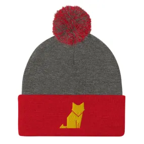 “Origami Cat” Pom-Pom Beanie (Winter Hat)