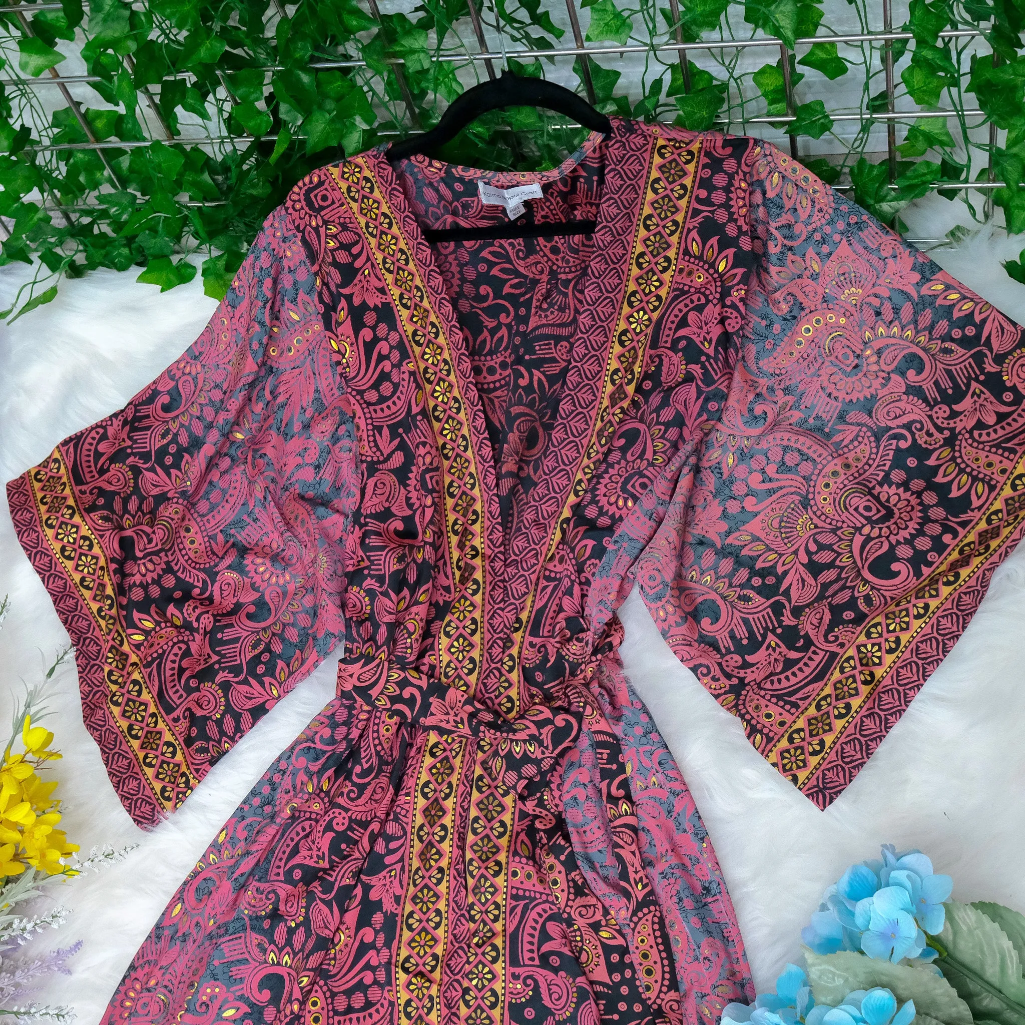 Paisley Recycled Silk Long Kimono with Pockets