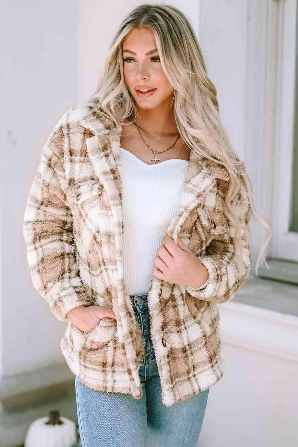 Plaid Collared Neck Jacket