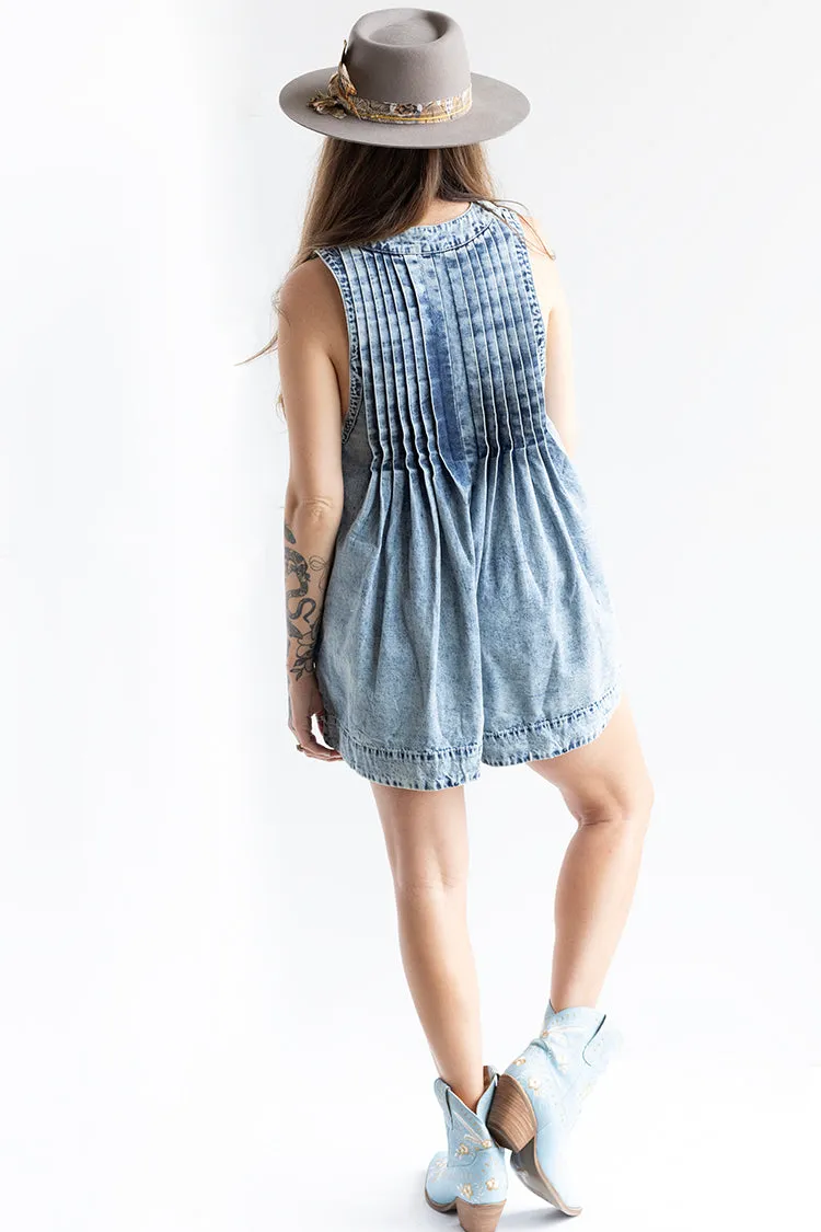 Pleated Denim Romper