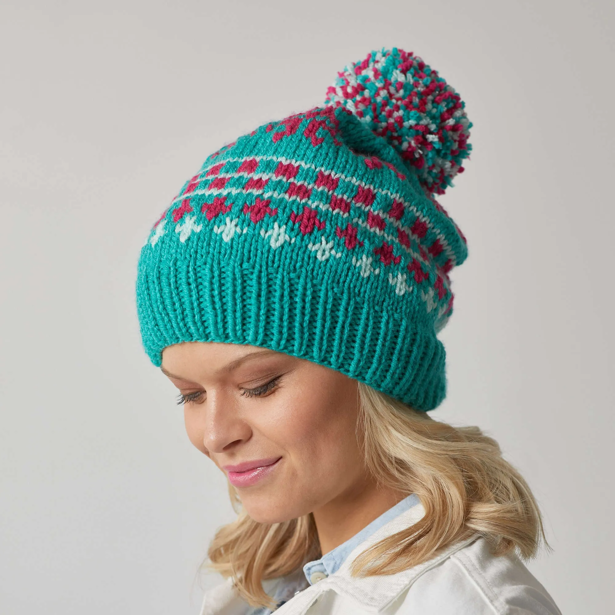 Red Heart Knit Vivid Fair Isle Hat