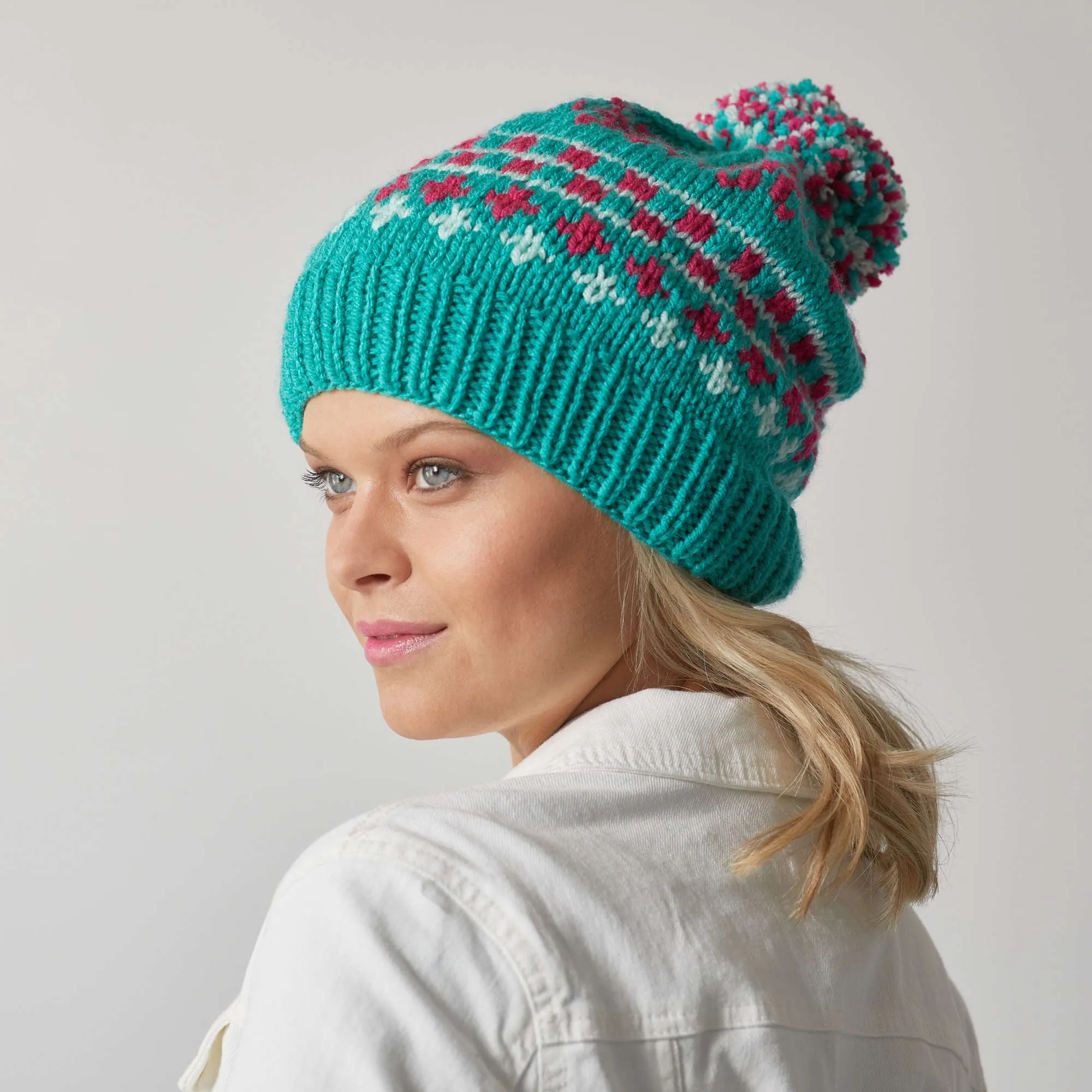 Red Heart Knit Vivid Fair Isle Hat